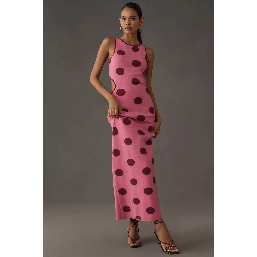 The Wolf Gang Mira Knit Maxi Dress Womens Pink Purple Dot Cutout Anthropologie S